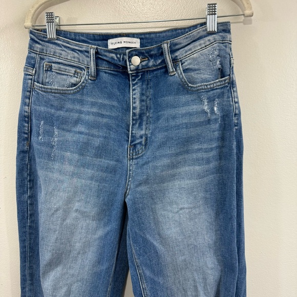 Flying Monkey Jeans Distressed High Rise Medium Wash Straight Leg Size 29 X 32 - Picture 3 of 11